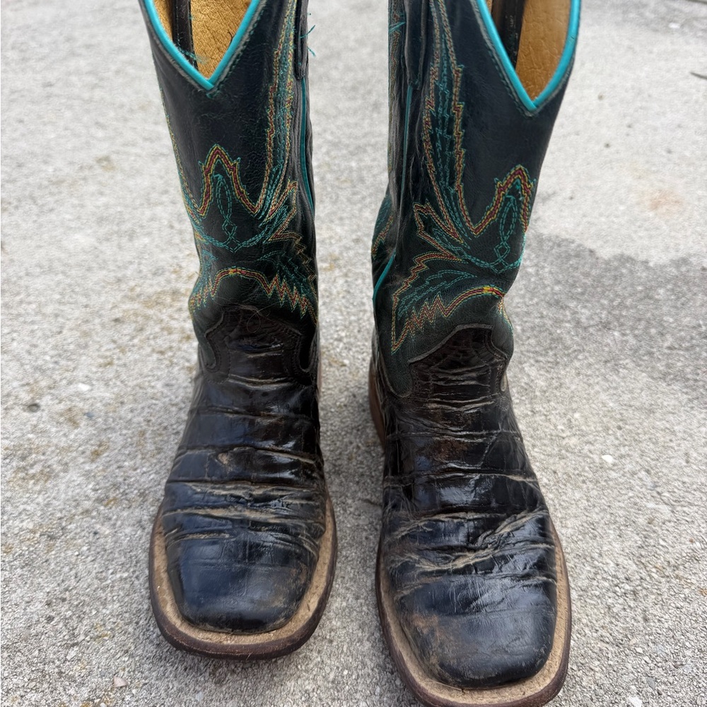 Girls Cowboy Boots with Green Stitching